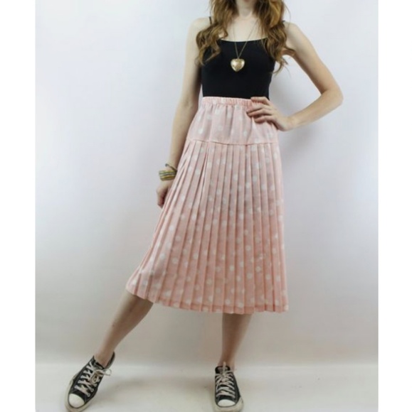 Vintage Pink White Polka Dot Pleated Skirt Small - Picture 1 of 7